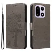 OnePlus 15 5G Plånboksfodral Cat Tree Pattern Läder (Grå)