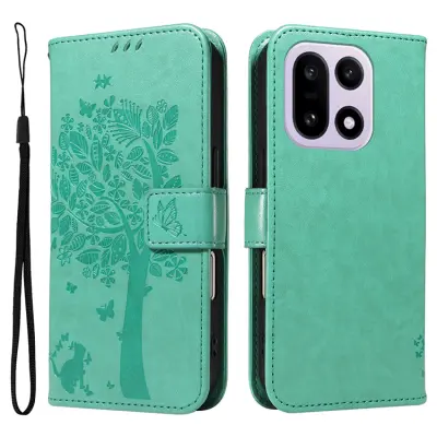 OnePlus 15 5G Plånboksfodral Cat Tree Pattern Läder (Grön)