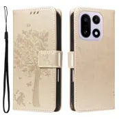 OnePlus 15 5G Plånboksfodral Cat Tree Pattern Läder (Guld)