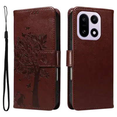 OnePlus 15 5G Plånboksfodral Cat Tree Pattern Läder (Kaffe)