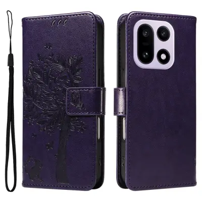 OnePlus 15 5G Plånboksfodral Cat Tree Pattern Läder (Lila)