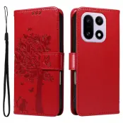 OnePlus 15 5G Plånboksfodral Cat Tree Pattern Läder (Röd)