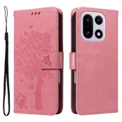 OnePlus 15 5G Plånboksfodral Cat Tree Pattern Läder (Rosa)