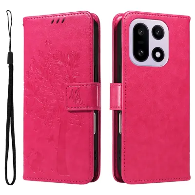 OnePlus 15 5G Plånboksfodral Cat Tree Pattern Läder (Rosa)