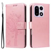 OnePlus 15 5G Plånboksfodral Cat Tree Pattern Läder (Roséguld)