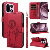 OnePlus 15 5G Plånboksfodral Dandelion Imprint Konstläder (Röd)