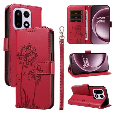 OnePlus 15 5G Plånboksfodral Dandelion Imprint Konstläder (Röd)