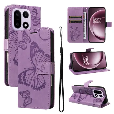 OnePlus 15 5G Plånboksfodral Floral Butterfly Imprinted (Ljuslila)
