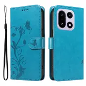 OnePlus 15 5G Plånboksfodral Flower Pattern Konstläder (Blå)