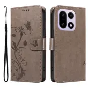 OnePlus 15 5G Plånboksfodral Flower Pattern Konstläder (Grå)