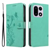 OnePlus 15 5G Plånboksfodral Flower Pattern Konstläder (Grön)