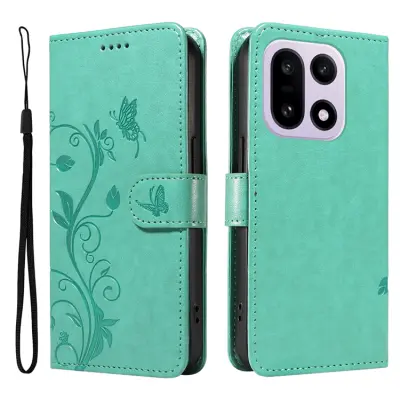 OnePlus 15 5G Plånboksfodral Flower Pattern Konstläder (Grön)