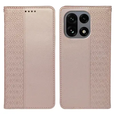 OnePlus 15 5G Plånboksfodral Four Leaf Clover Läder (Roséguld)