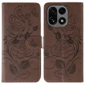 OnePlus 15 5G Konstläder Plånboksfodral Imprinted Rosa Butterfly - Brun (Brun)