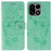 OnePlus 15 5G Konstläder Plånboksfodral Imprinted Rosa Butterfly - Grön (Grön)
