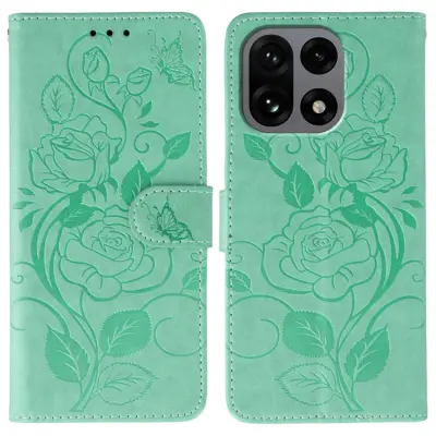OnePlus 15 5G Konstläder Plånboksfodral Imprinted Rosa Butterfly - Grön (Grön)