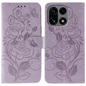 OnePlus 15 5G Konstläder Plånboksfodral Imprinted Rosa Butterfly - Lila (Lila)