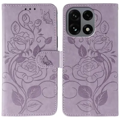 OnePlus 15 5G Konstläder Plånboksfodral Imprinted Rosa Butterfly - Lila (Lila)