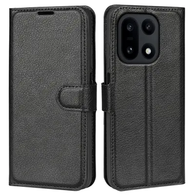 OnePlus 15 5G Plånboksfodral Litchi Shockproof Läder (Svart)