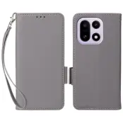 OnePlus 15 5G Plånboksfodral Litchi Texture Läder (Grå)