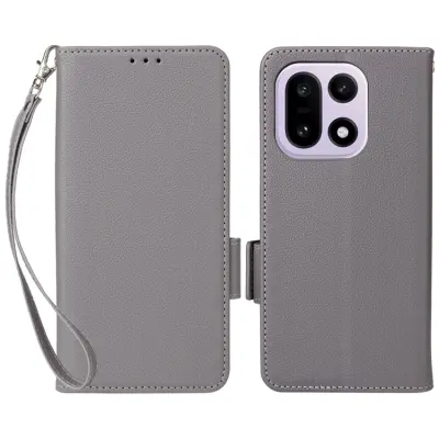 OnePlus 15 5G Plånboksfodral Litchi Texture Läder (Grå)