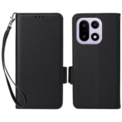 OnePlus 15 5G Plånboksfodral Litchi Texture Läder (Svart)