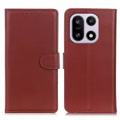 OnePlus 15 5G Plånboksfodral Litchi Texture Konstläder - Brun (Brun)