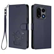 OnePlus 15 5G Konstläder Plånboksfodral Love Cat Pattern Imprint (Blå)