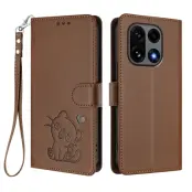 OnePlus 15 5G Konstläder Plånboksfodral Love Cat Pattern Imprint (Brun)
