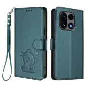 OnePlus 15 5G Konstläder Plånboksfodral Love Cat Pattern Imprint (Grön)