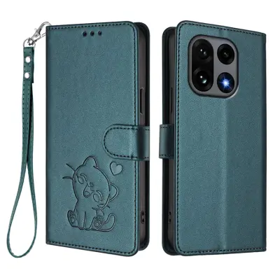 OnePlus 15 5G Konstläder Plånboksfodral Love Cat Pattern Imprint (Grön)