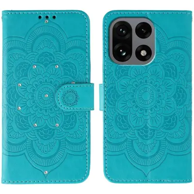 OnePlus 15 5G Plånboksfodral Mandala Imprint Rhinestone (Blå)