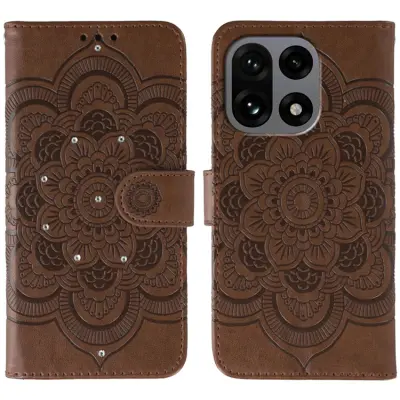 OnePlus 15 5G Plånboksfodral Mandala Imprint Rhinestone (Brun)