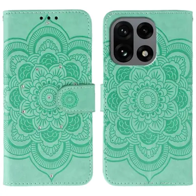 OnePlus 15 5G Plånboksfodral Mandala Imprint Rhinestone (Grön)