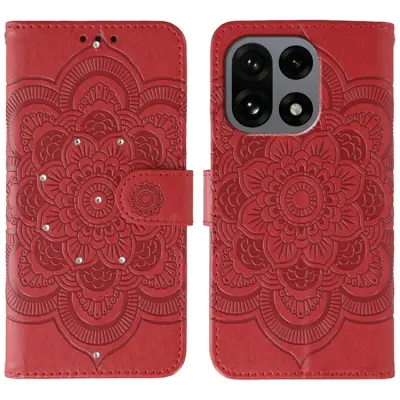 OnePlus 15 5G Plånboksfodral Mandala Imprint Rhinestone (Röd)