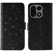OnePlus 15 5G Plånboksfodral Mandala Imprint Rhinestone (Svart)