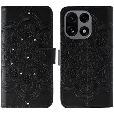 OnePlus 15 5G Plånboksfodral Mandala Imprint Rhinestone (Svart)