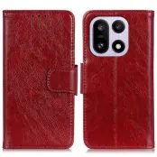 OnePlus 15 5G Plånboksfodral Nappa Texture Split Läder (Röd)