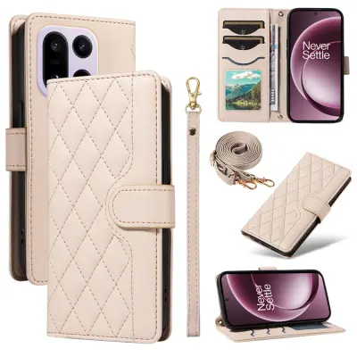 OnePlus 15 5G Plånboksfodral Rhombus Konstläder (Apricot)