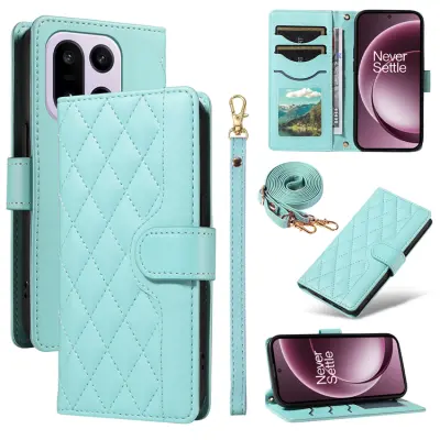 OnePlus 15 5G Plånboksfodral Rhombus Konstläder (Grön)