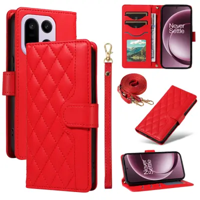 OnePlus 15 5G Plånboksfodral Rhombus Konstläder (Röd)