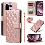 OnePlus 15 5G Plånboksfodral Rhombus Konstläder (Roséguld)