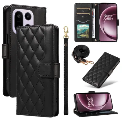 OnePlus 15 5G Plånboksfodral Rhombus Konstläder (Svart)