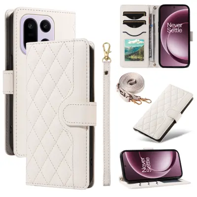 OnePlus 15 5G Plånboksfodral Rhombus Konstläder (Vit)