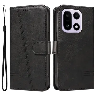 OnePlus 15 5G Plånboksfodral T-Shape Lines Konstläder (Svart)