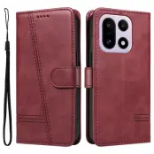 OnePlus 15 5G Plånboksfodral T-Shape Lines Konstläder (Vinröd)