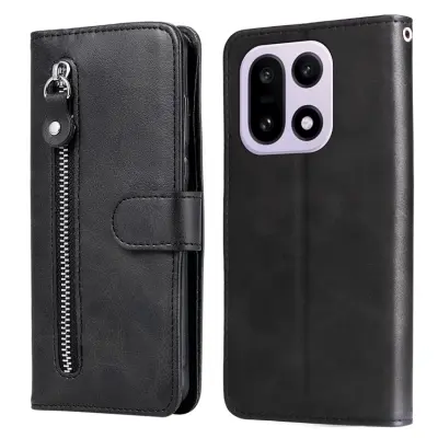 OnePlus 15 5G Plånboksfodral Zipper Pocket Konstläder - Svart