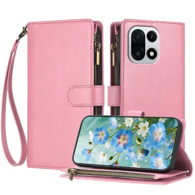 OnePlus 15 5G Konstläder Plånboksfodral Zipper Shockproof (Rosa)