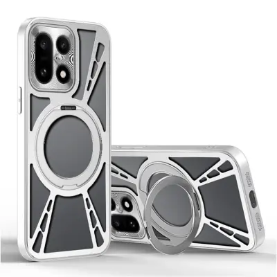 OnePlus 15 Mobilskal MagSafe Silikon Hollow Kickstand (Silver)