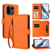 OnePlus 15 Plånboksfodral Butterfly Floral Imprint Zipper (Orange)